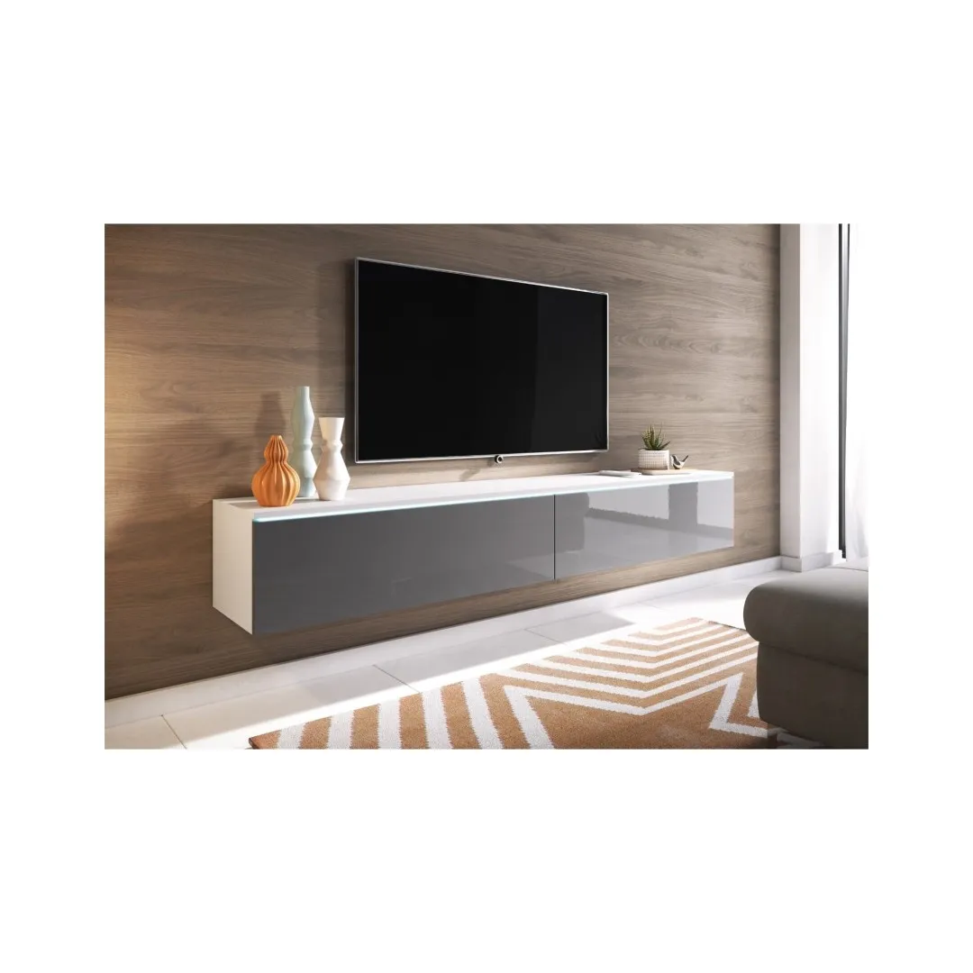 TV-Ständer „DIDI“ 180 cm weiß/grau glänzend