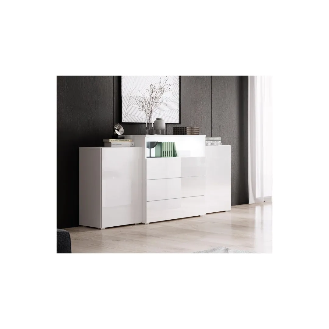 KORFU III Wohnzimmerkommode, weiß/weiß glänzend