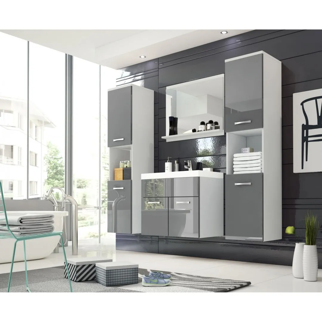 Ein Set Badezimmermöbel in glänzendem Grau - Montreal XL