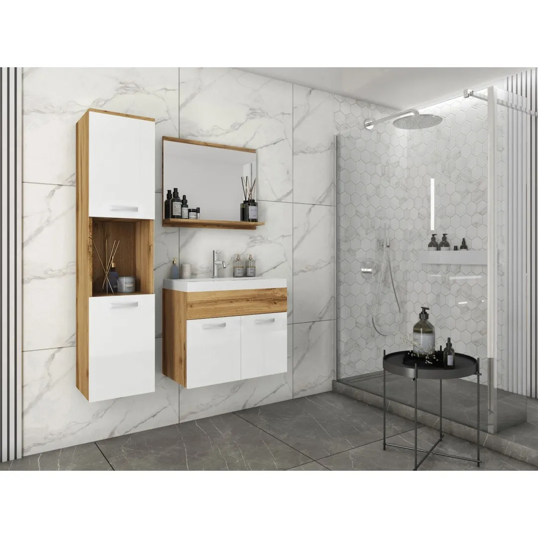Badezimmermöbel-Set „MONAL“, Wotan-Eiche/Hochglanzweiß