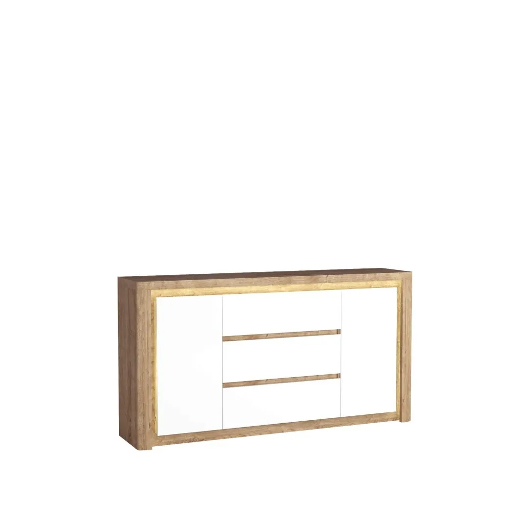 LIVIO Kommode 184 cm Ribbeck Eiche/Hochglanzweiß