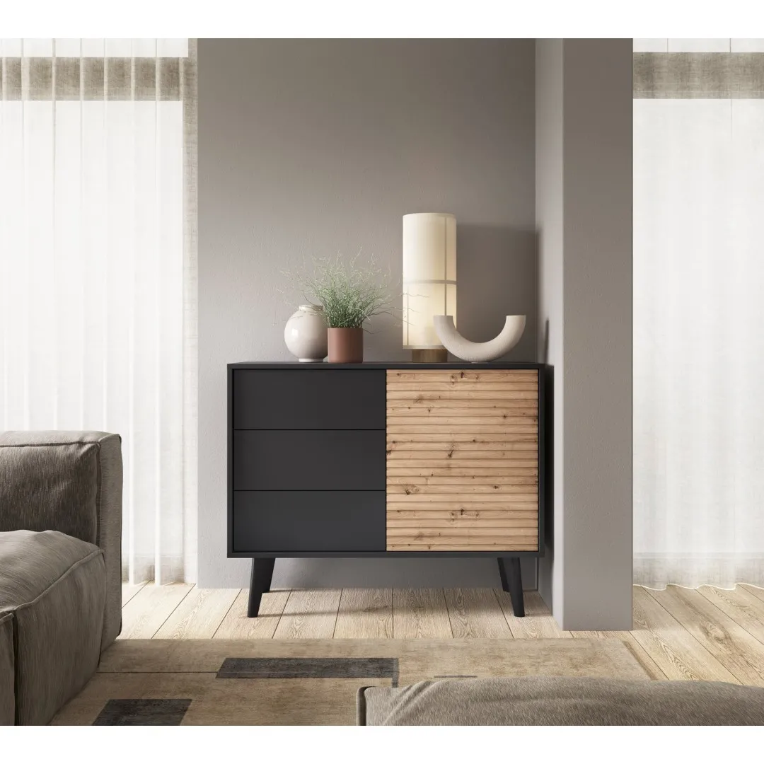 Kommode „VILLOV“ mit MDF-Fronten und horizontalen 3D-Lamellen