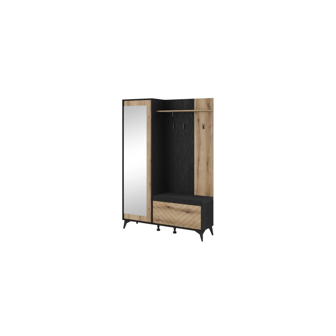 Kleiderschrank „DIAMOND“, 134 cm, mit Spiegel und gepolstertem Sitz, Evoke Eiche/Schwarz