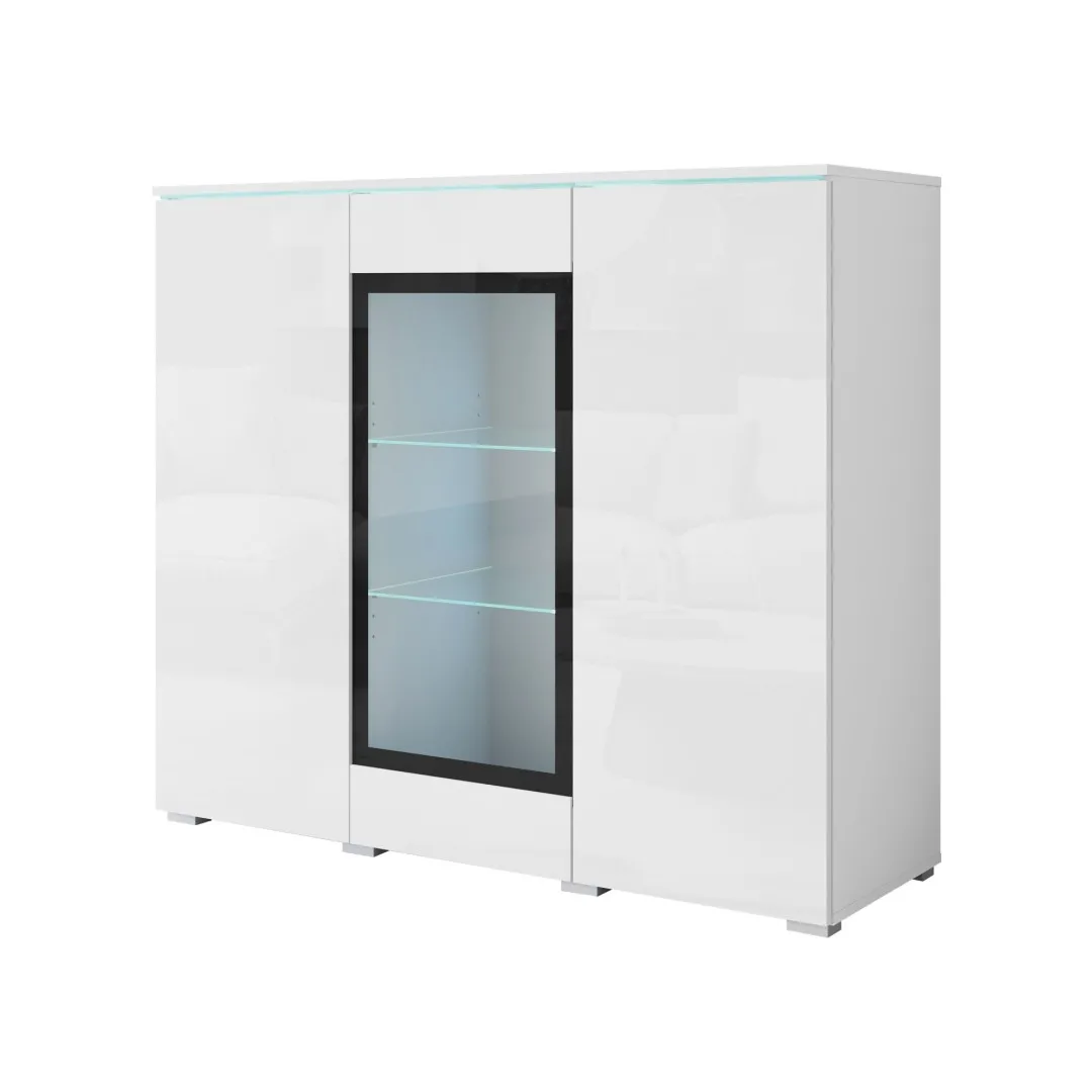 VEVE 120 cm Glaskommode mit Hochglanzfronten