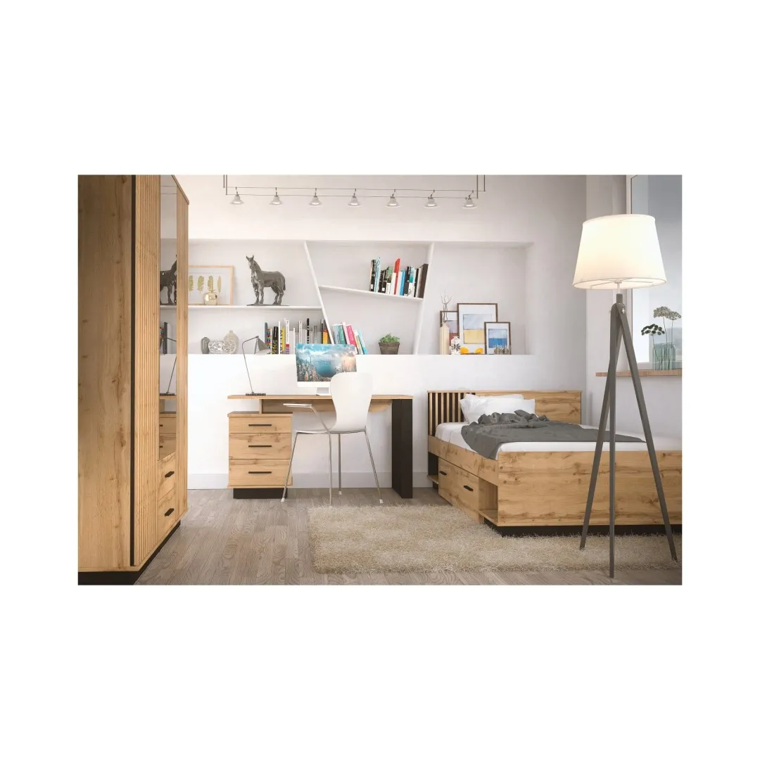 Lamia ormar s 3 vrata i MDF letvicama, Wotan hrast/mat crna