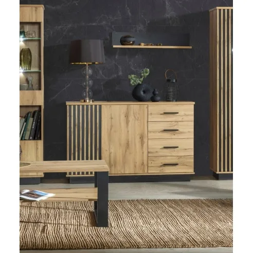 Zweitürige Kommode Lamia wotan Eiche / mattschwarz