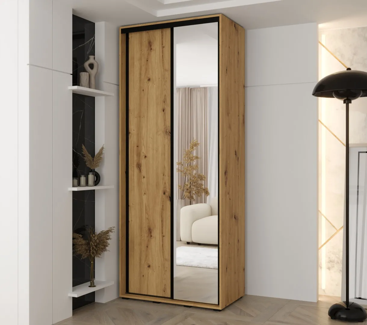 Schiebetürenschrank Vado, 2 Türen, Spiegel, 100-140 cm