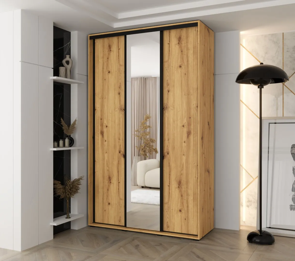 Schiebetürenschrank Vado, 3 Türen, Spiegel, 150-200 cm